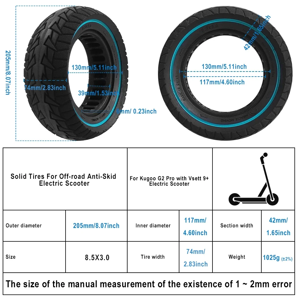 8.5x3.0 Thickened Solid Tire for Kugoo G2 Pro for VSETT 8 9 +/for Zero 8 9 Electric Scooter 8.5 Inche 8 1/2X3.0 Tubeless Tyre
