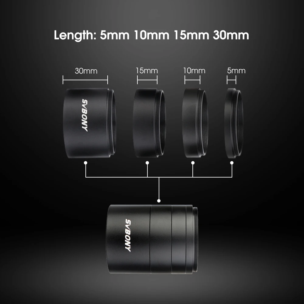 SVBONY 2" M48 Extension Tube Kit 5/10/15/30mm M48x0.75 on Both Sides for Astronomy Professional Telescope Astrophotography SV119