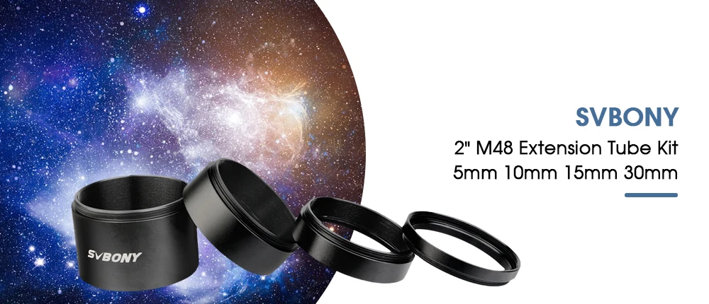 SVBONY 2" M48 Extension Tube Kit 5/10/15/30mm M48x0.75 on Both Sides for Astronomy Professional Telescope Astrophotography SV119