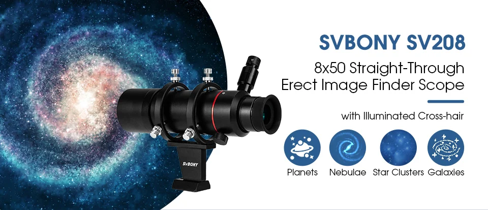 SVBONY SV208 Astronomical Telescope Finder Scope W/ Illuminated 8x50 Straight-Through Correct Image