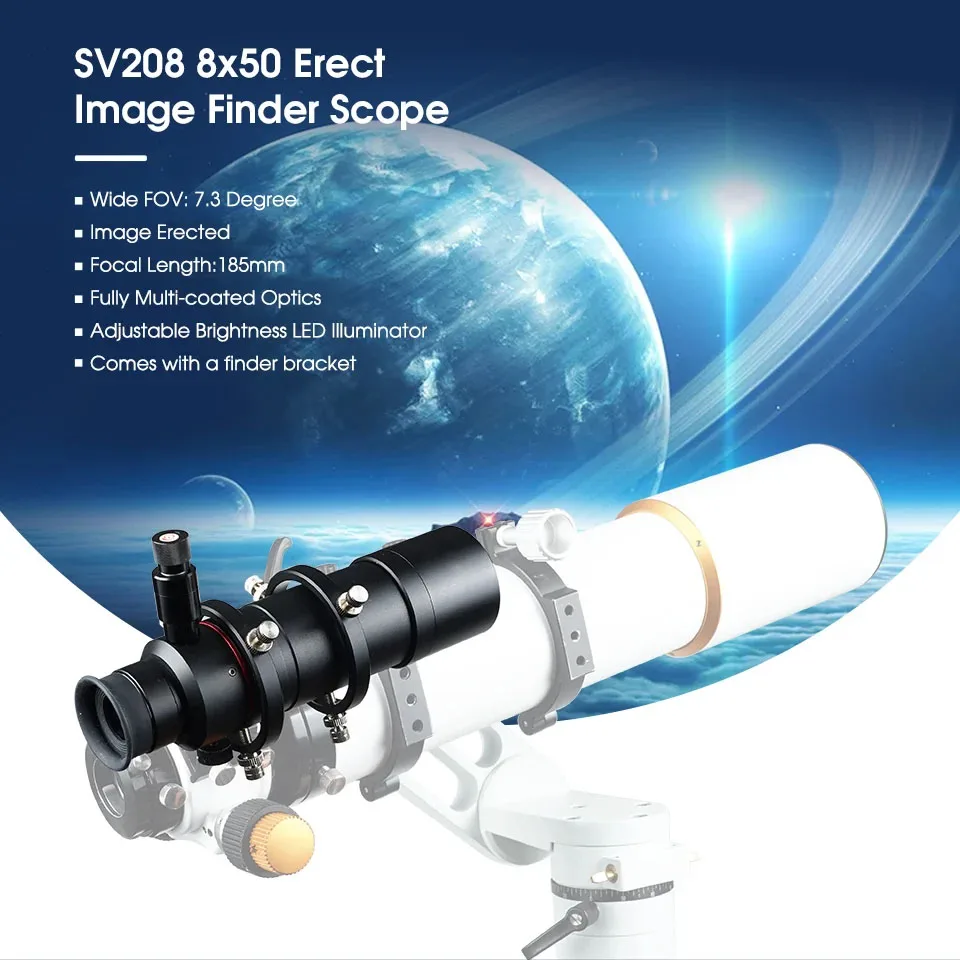 SVBONY SV208 Astronomical Telescope Finder Scope W/ Illuminated 8x50 Straight-Through Correct Image