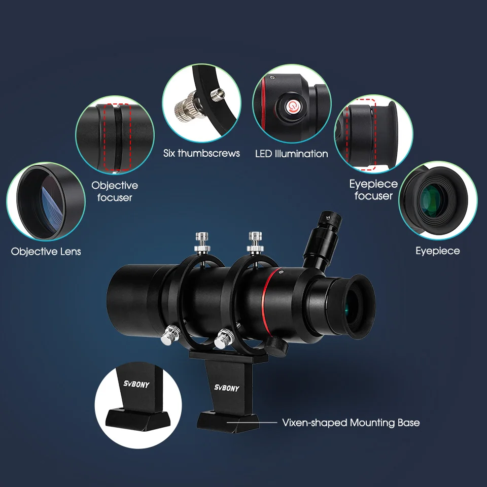 SVBONY SV208 Astronomical Telescope Finder Scope W/ Illuminated 8x50 Straight-Through Correct Image