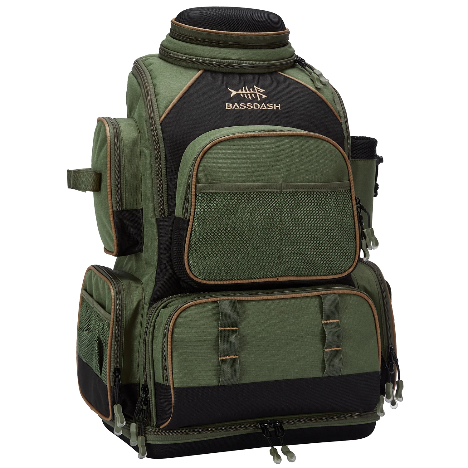 Bassdash Army Green Tactical Backpack Fishing Tackle Shoulder Bag With Protective Rain Cover SD2
