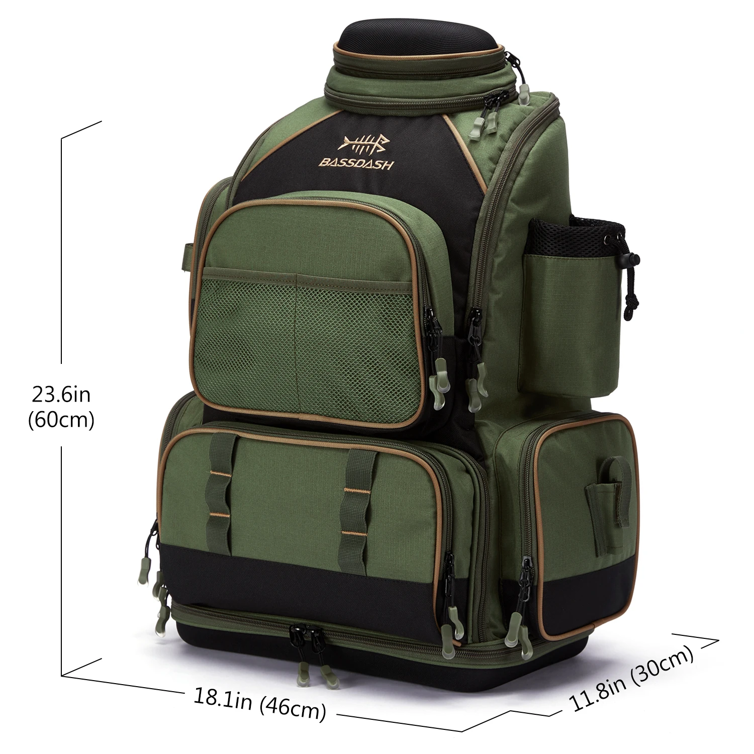 Bassdash Army Green Tactical Backpack Fishing Tackle Shoulder Bag With Protective Rain Cover SD2