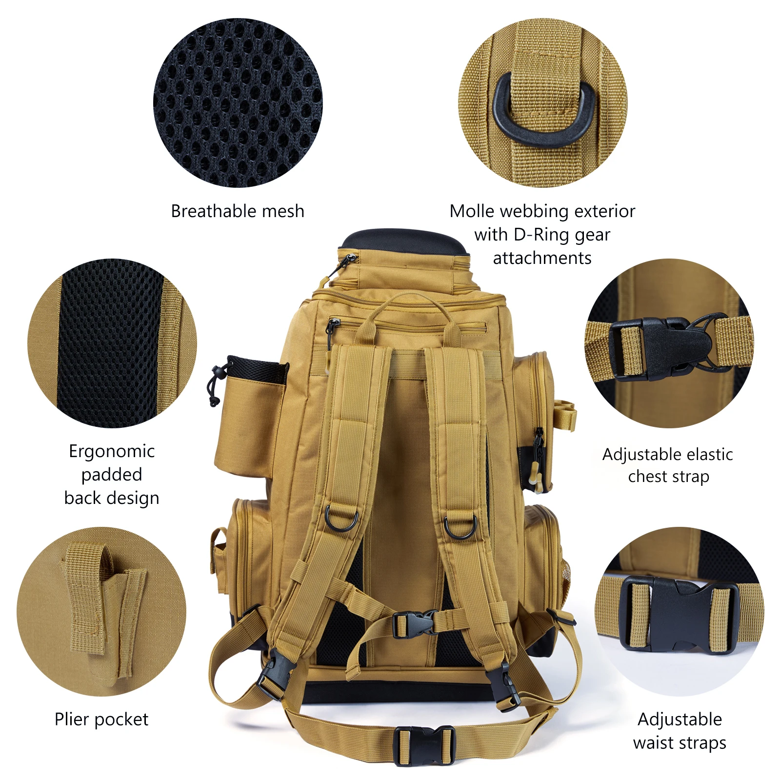 Bassdash Army Green Tactical Backpack Fishing Tackle Shoulder Bag With Protective Rain Cover SD2