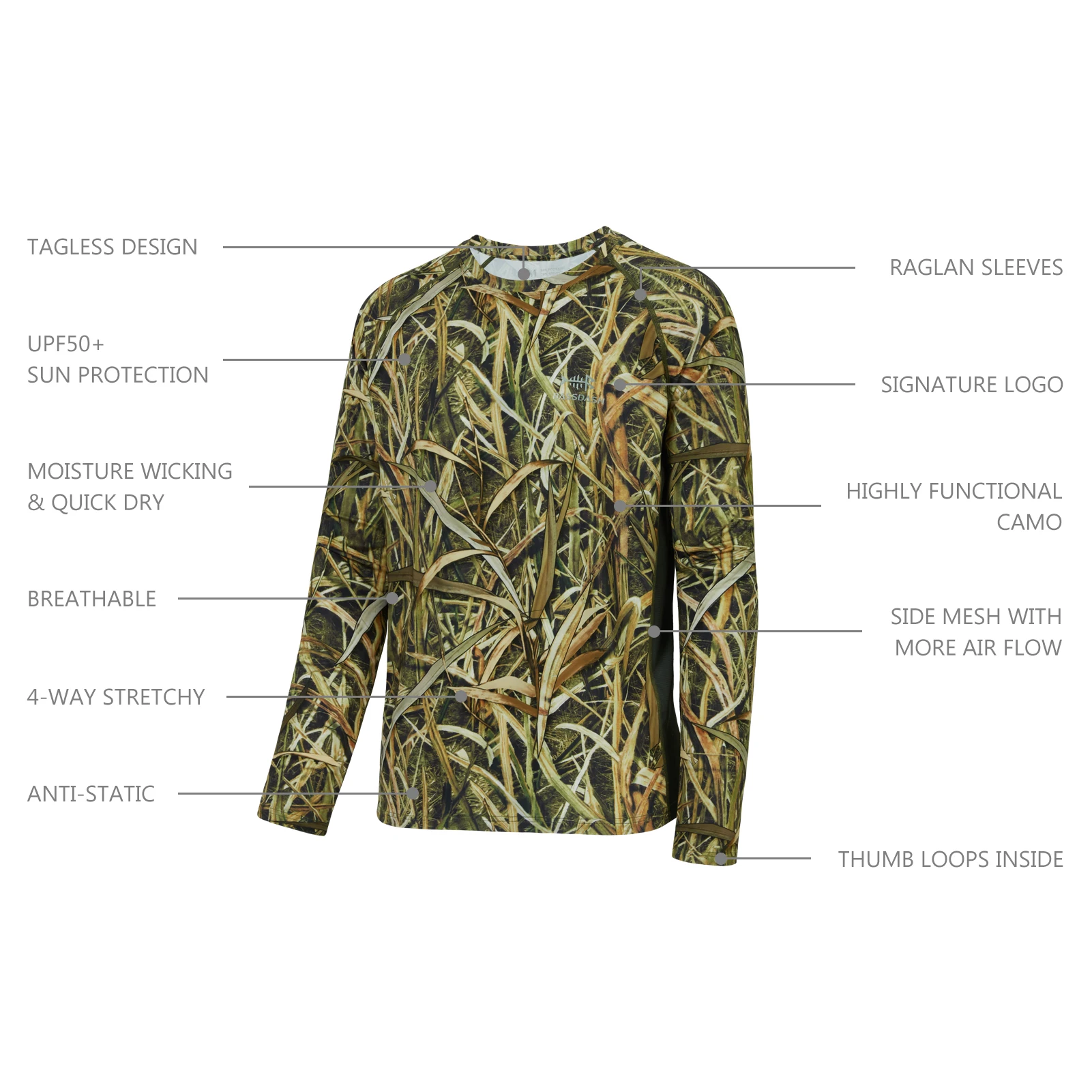 Bassdash FS13M Men's Hunting Camo Performance Long Sleeve Shirt Fishing UPF50+