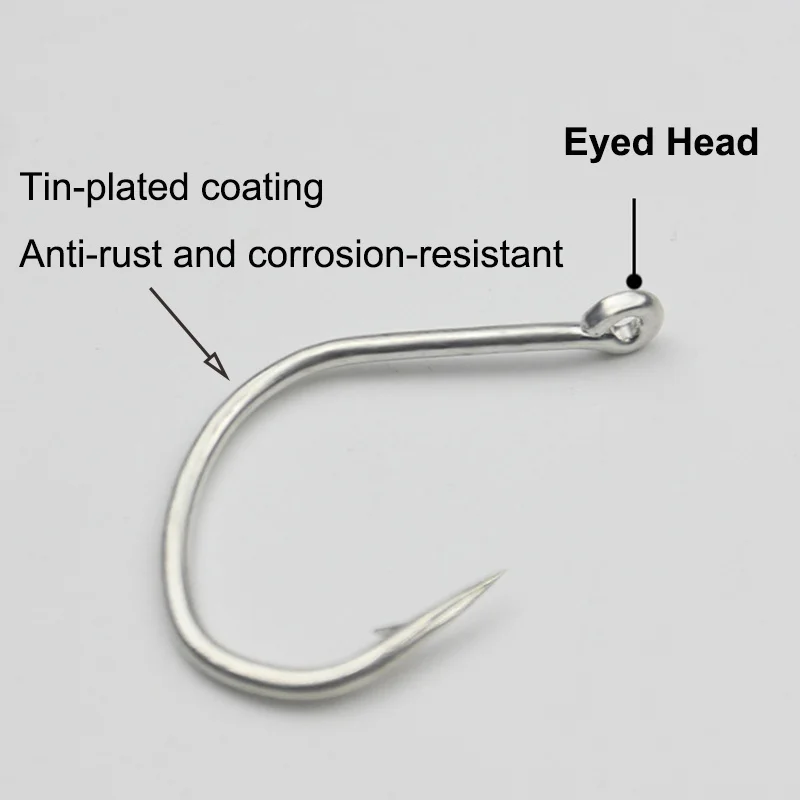 500pcs Fishing Hook Jigging Eyed Head Bright Tin Jighead Fishhook Rustproof for Pike Tuna Bass Sea Fishing Accessory Goods Pesca