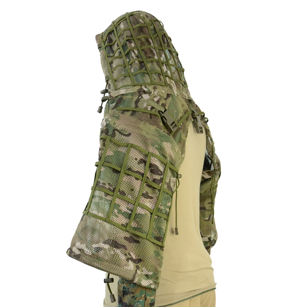 ROCOTACTICAL Tactical Ghillie Suit Breathable Ghillie Viper Hood with 3D Leafy Stripes Sniper Coat for Wargame, Hunting, CS