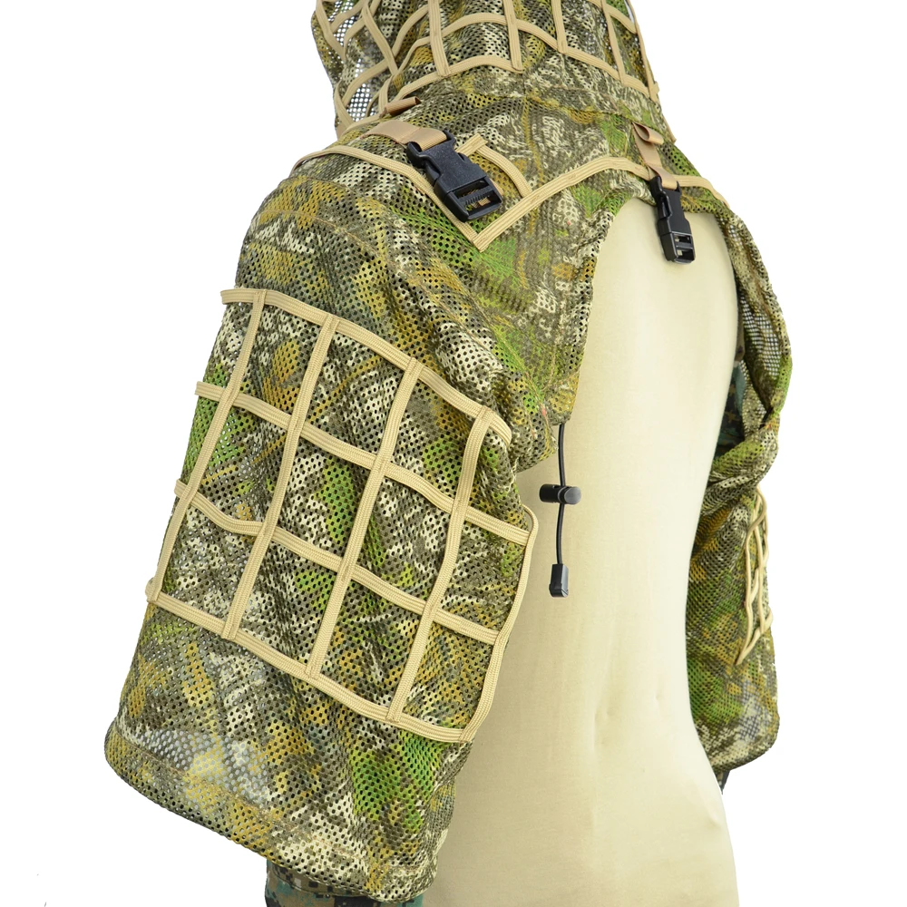 ROCOTACTICAL Tactical Ghillie Suit Breathable Ghillie Viper Hood with 3D Leafy Stripes Sniper Coat for Wargame, Hunting, CS