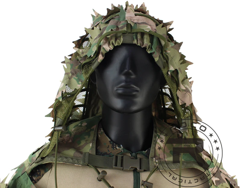 ROCOTACTICAL Tactical Ghillie Suit Breathable Ghillie Viper Hood with 3D Leafy Stripes Sniper Coat for Wargame, Hunting, CS