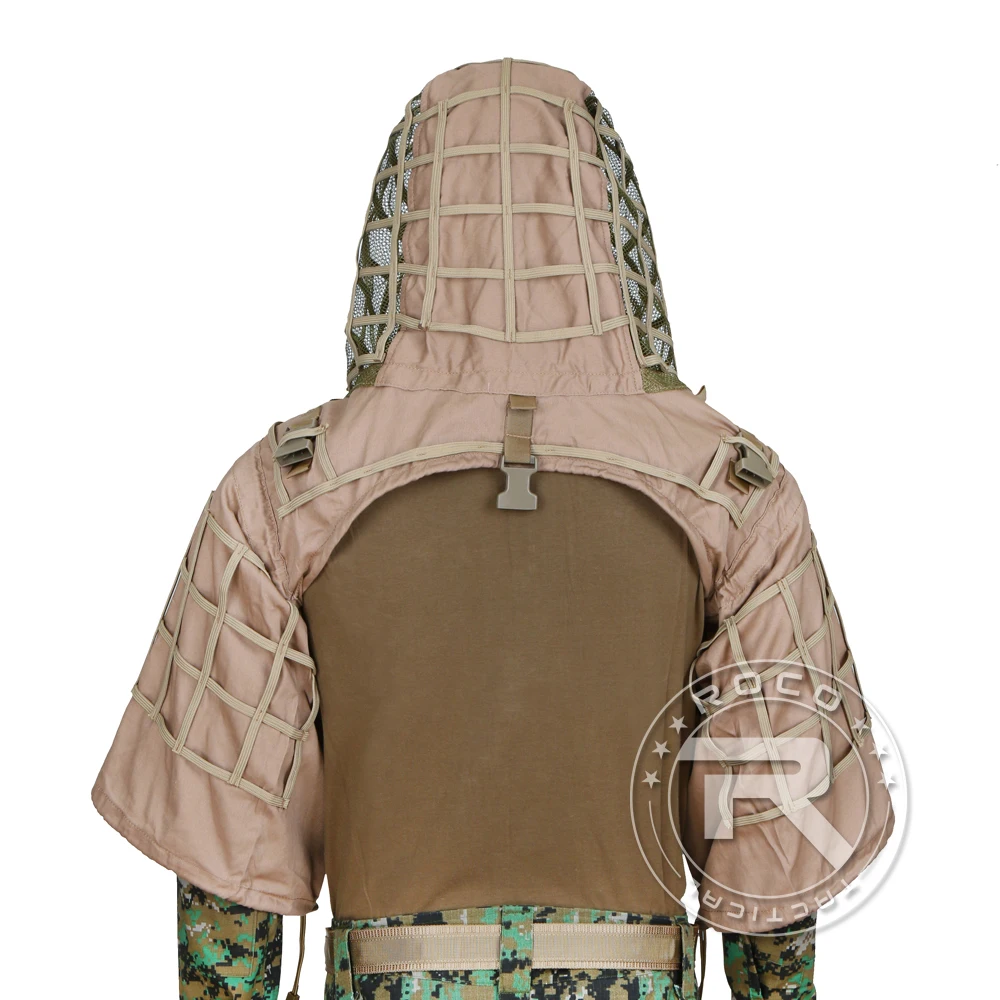 ROCOTACTICAL Tactical Ghillie Suit Breathable Ghillie Viper Hood with 3D Leafy Stripes Sniper Coat for Wargame, Hunting, CS