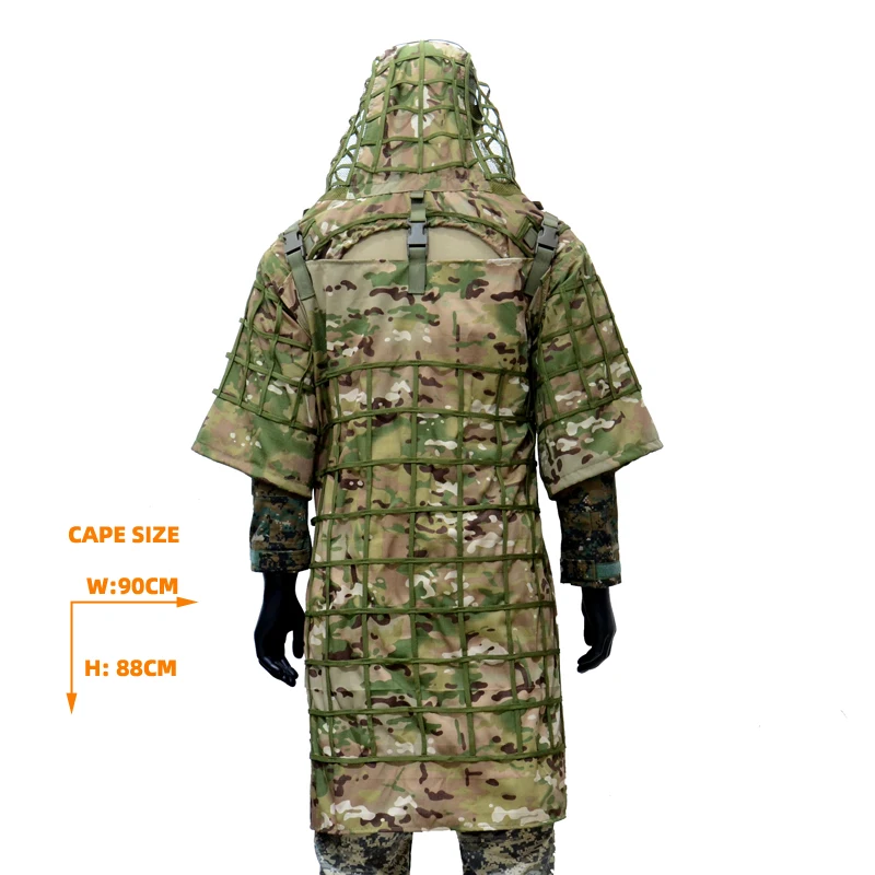 ROCOTACTICAL Tactical Ghillie Suit Breathable Ghillie Viper Hood with 3D Leafy Stripes Sniper Coat for Wargame, Hunting, CS