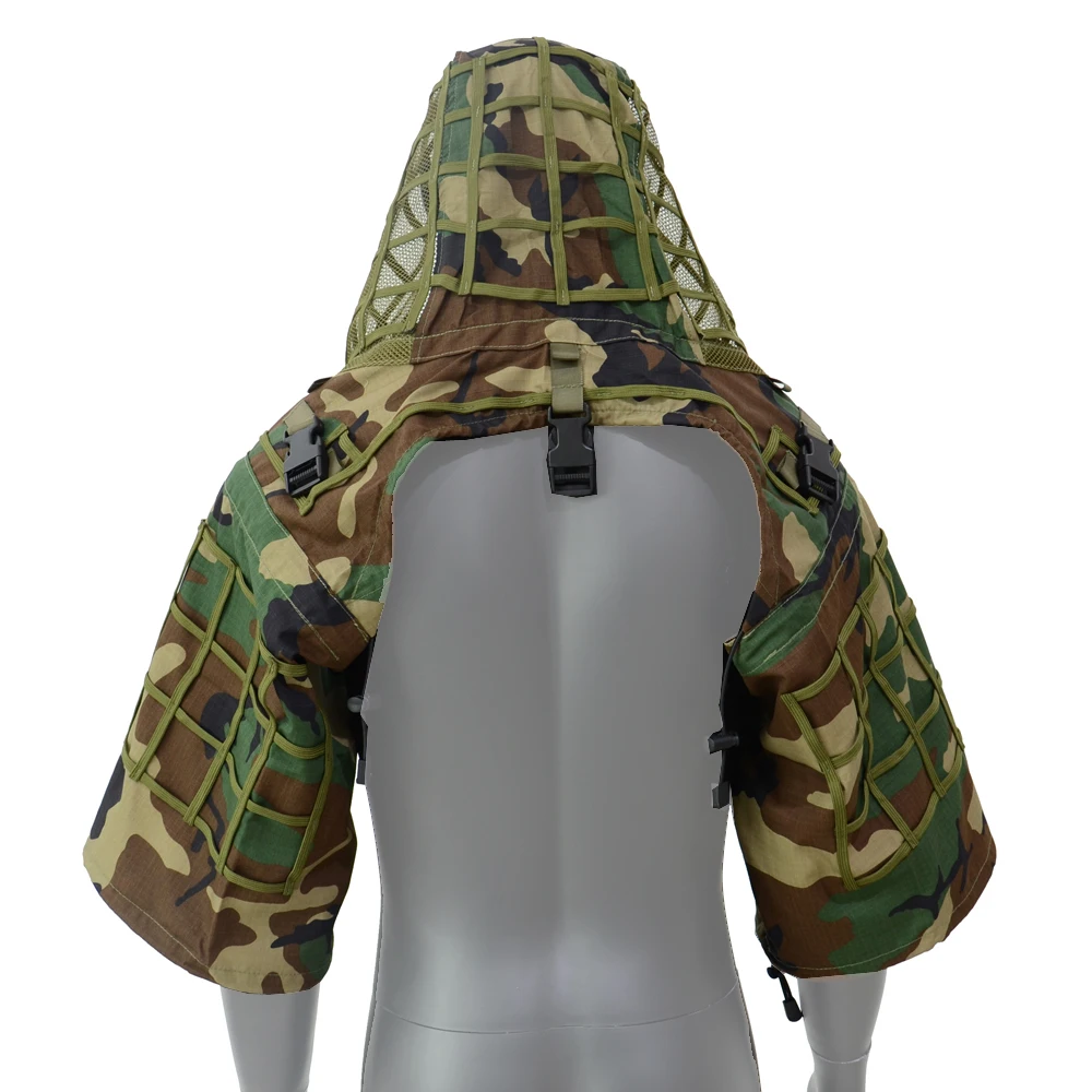 ROCOTACTICAL Tactical Ghillie Suit Breathable Ghillie Viper Hood with 3D Leafy Stripes Sniper Coat for Wargame, Hunting, CS
