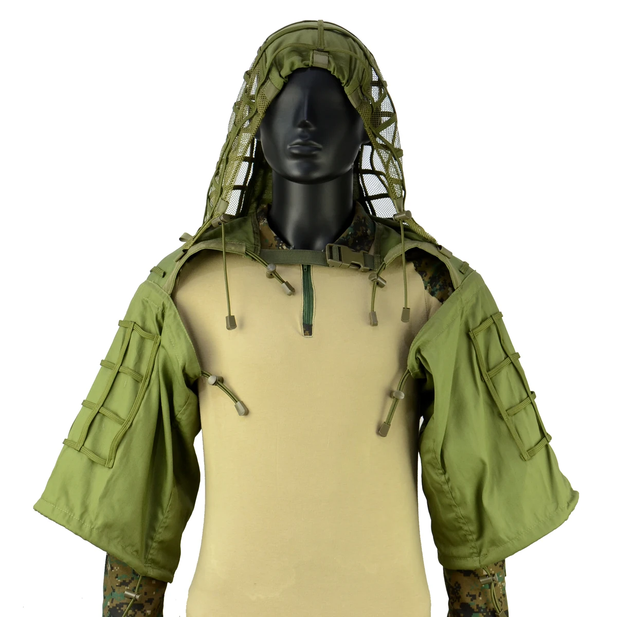 ROCOTACTICAL Tactical Ghillie Suit Breathable Ghillie Viper Hood with 3D Leafy Stripes Sniper Coat for Wargame, Hunting, CS