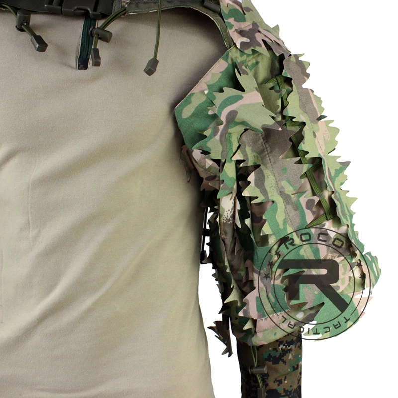 ROCOTACTICAL Tactical Ghillie Suit Breathable Ghillie Viper Hood with 3D Leafy Stripes Sniper Coat for Wargame, Hunting, CS