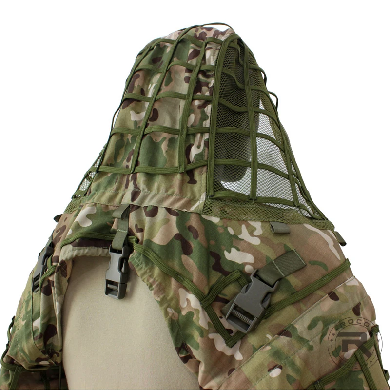 ROCOTACTICAL Tactical Ghillie Suit Breathable Ghillie Viper Hood with 3D Leafy Stripes Sniper Coat for Wargame, Hunting, CS