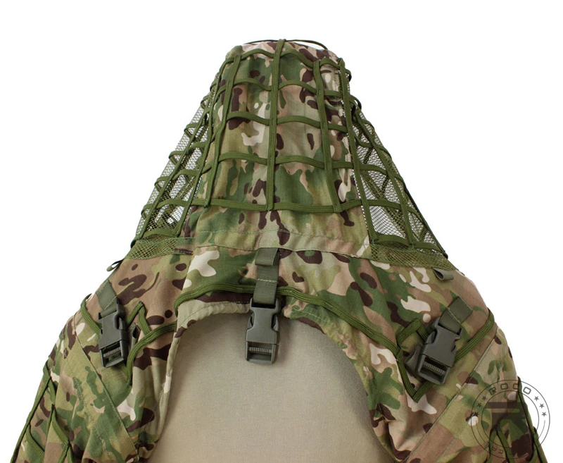 ROCOTACTICAL Tactical Ghillie Suit Breathable Ghillie Viper Hood with 3D Leafy Stripes Sniper Coat for Wargame, Hunting, CS