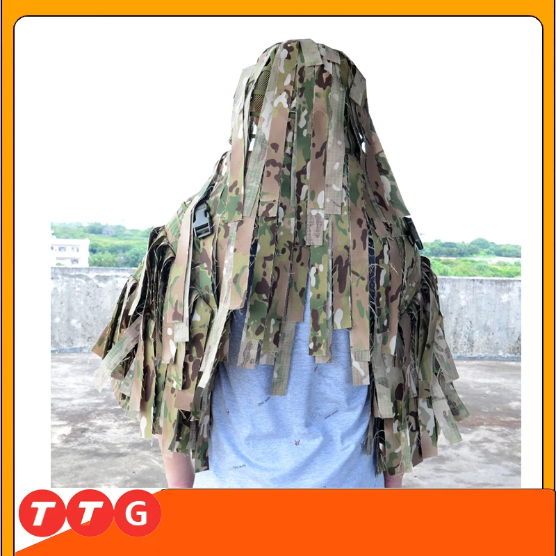 ROCOTACTICAL Tactical Ghillie Suit Breathable Ghillie Viper Hood with 3D Leafy Stripes Sniper Coat for Wargame, Hunting, CS