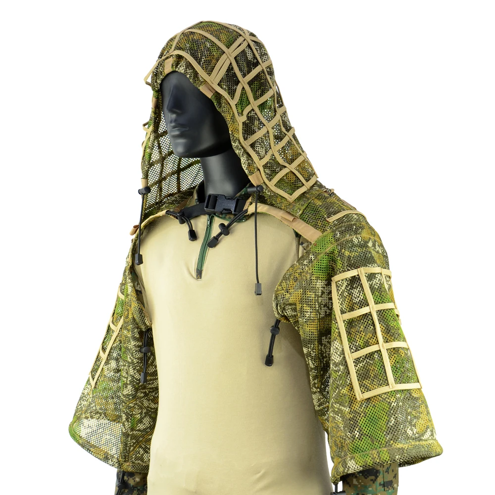 ROCOTACTICAL Tactical Ghillie Suit Breathable Ghillie Viper Hood with 3D Leafy Stripes Sniper Coat for Wargame, Hunting, CS
