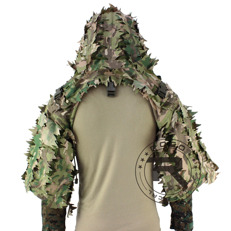 ROCOTACTICAL Tactical Ghillie Suit Breathable Ghillie Viper Hood with 3D Leafy Stripes Sniper Coat for Wargame, Hunting, CS