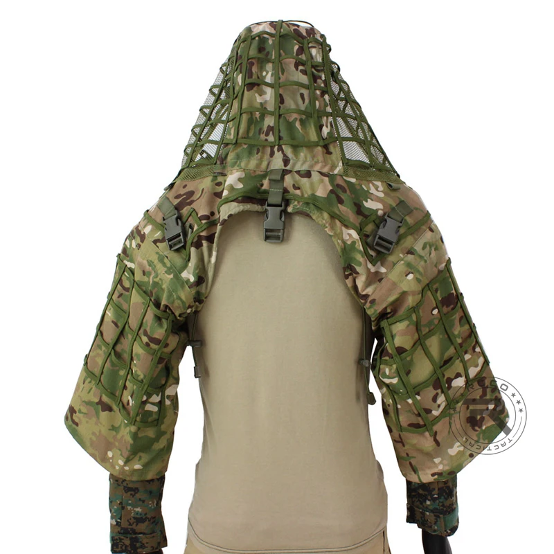 ROCOTACTICAL Tactical Ghillie Suit Breathable Ghillie Viper Hood with 3D Leafy Stripes Sniper Coat for Wargame, Hunting, CS