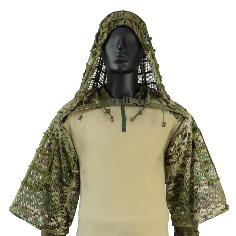 ROCOTACTICAL Tactical Ghillie Suit Breathable Ghillie Viper Hood with 3D Leafy Stripes Sniper Coat for Wargame, Hunting, CS
