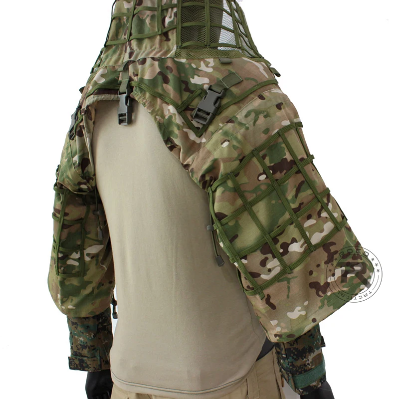 ROCOTACTICAL Tactical Ghillie Suit Breathable Ghillie Viper Hood with 3D Leafy Stripes Sniper Coat for Wargame, Hunting, CS