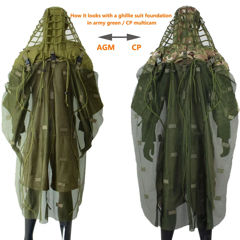 ROCOTACTICAL Tactical Ghillie Suit Breathable Ghillie Viper Hood with 3D Leafy Stripes Sniper Coat for Wargame, Hunting, CS