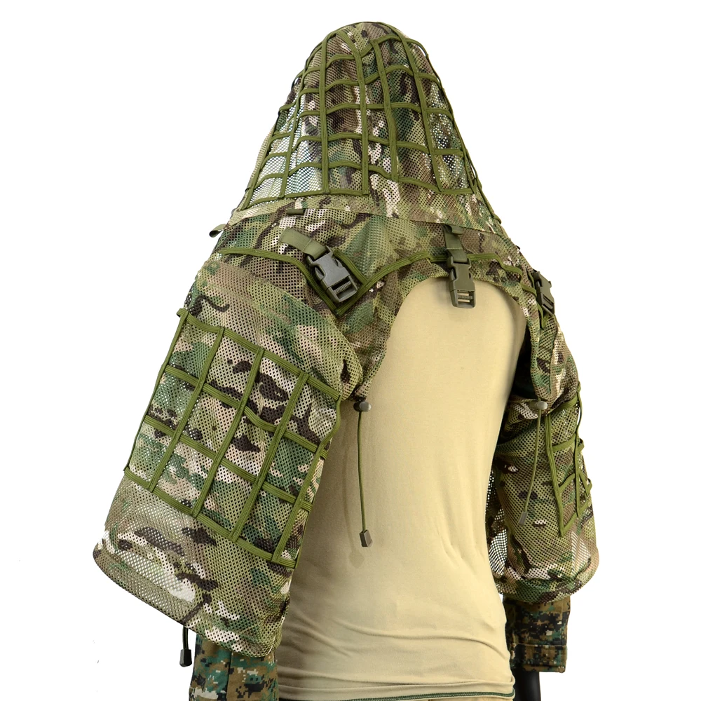 ROCOTACTICAL Tactical Ghillie Suit Breathable Ghillie Viper Hood with 3D Leafy Stripes Sniper Coat for Wargame, Hunting, CS