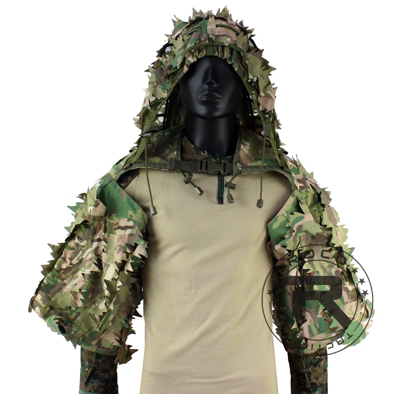 ROCOTACTICAL Tactical Ghillie Suit Breathable Ghillie Viper Hood with 3D Leafy Stripes Sniper Coat for Wargame, Hunting, CS