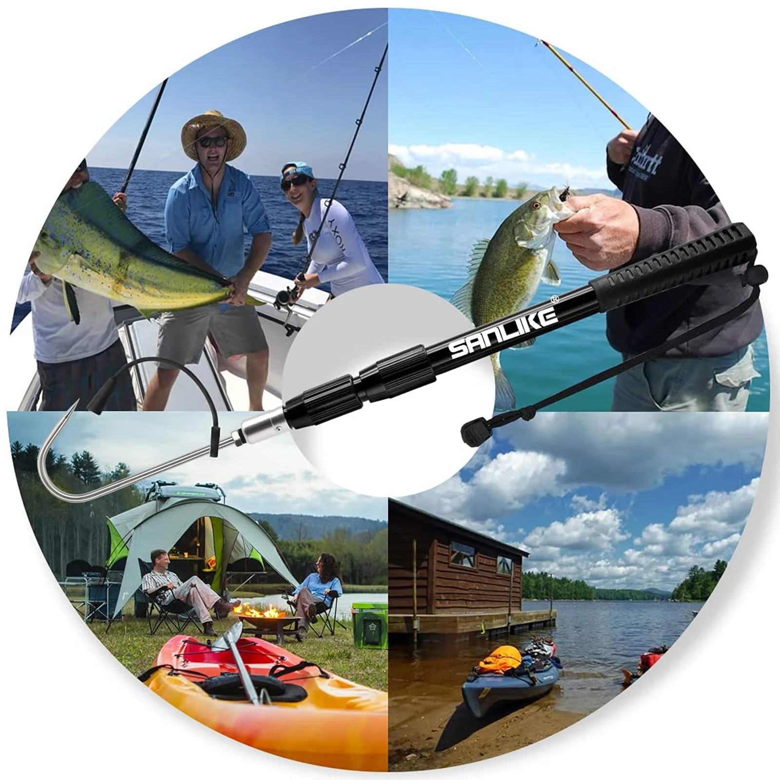 SANLIKE Telescopic Fishing Gaff with Stainless Fish Spear Hook Gripper No Slip Ruber Handle Outdoor Fishing Tackle Accessory