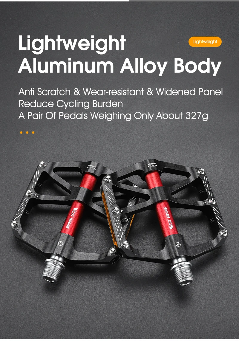 WEST BIKING CNC 3 Bearing Bicycle Pedals Ultralight BMX MTB Road Bike Pedals Non-slip Aluminum Alloy Reflective Cycling Parts