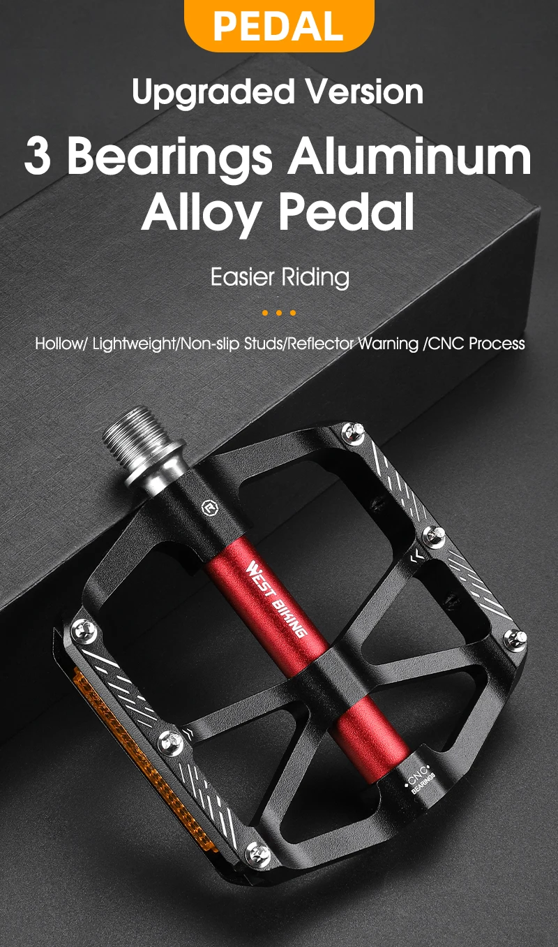 WEST BIKING CNC 3 Bearing Bicycle Pedals Ultralight BMX MTB Road Bike Pedals Non-slip Aluminum Alloy Reflective Cycling Parts