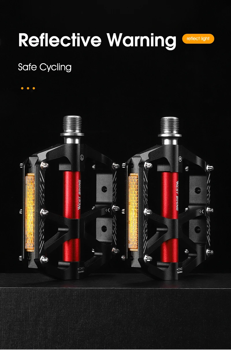 WEST BIKING CNC 3 Bearing Bicycle Pedals Ultralight BMX MTB Road Bike Pedals Non-slip Aluminum Alloy Reflective Cycling Parts