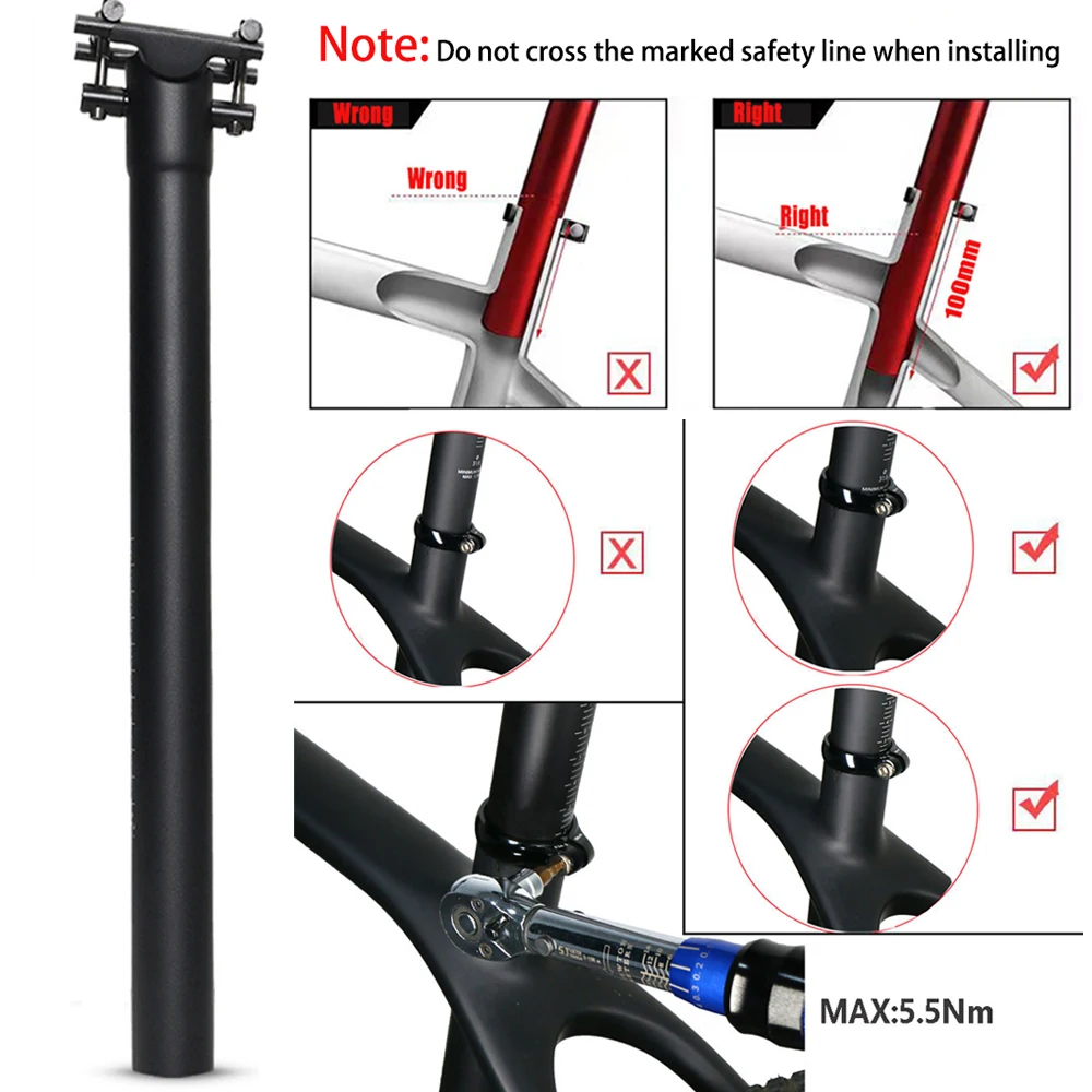 ELITAONE Full Carbon Fiber Bicycle Seatpost Mtb / Road Bike Seatpost 135g Ultralight27.2/30.9/31.6mm