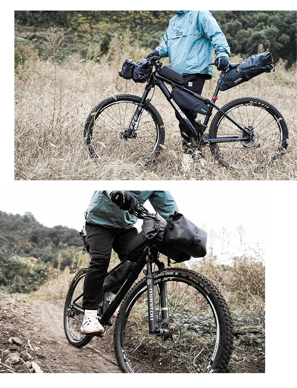 Rhinowalk Bicycle Handlebar Bag 4L/8L/12L Waterproof Front Tube Bag Big Capacity Cycling Commuting Storage Pack Shoulder Bag