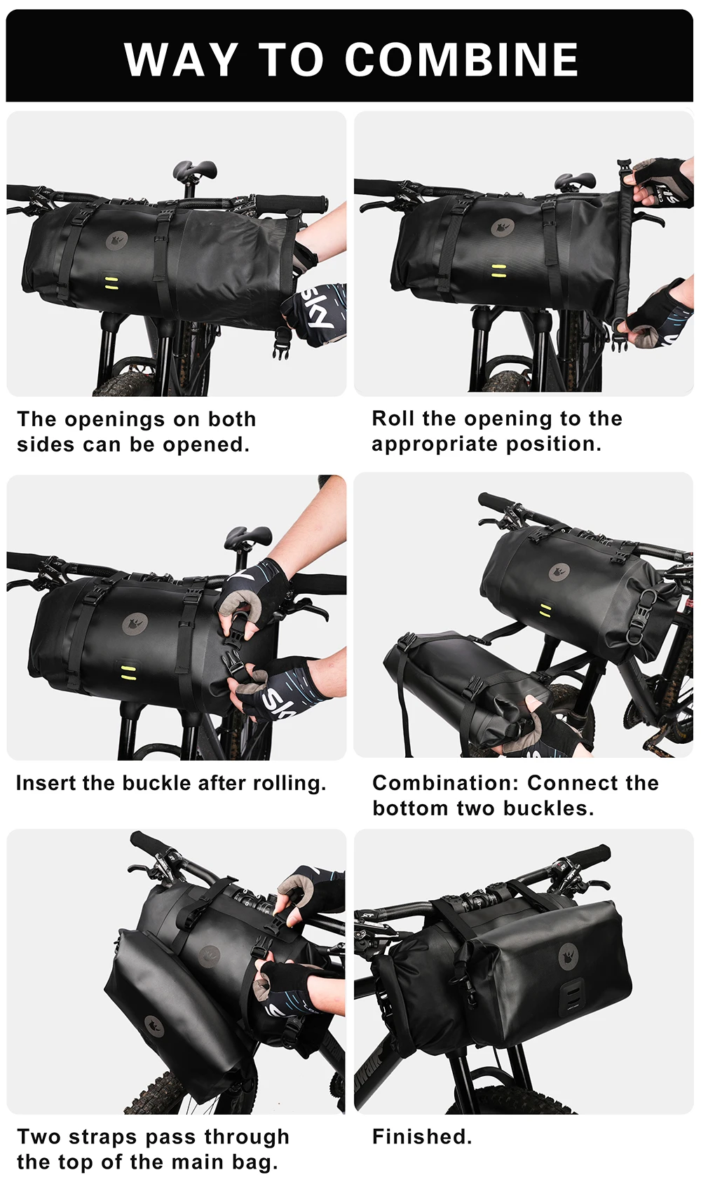 Rhinowalk Bicycle Handlebar Bag 4L/8L/12L Waterproof Front Tube Bag Big Capacity Cycling Commuting Storage Pack Shoulder Bag