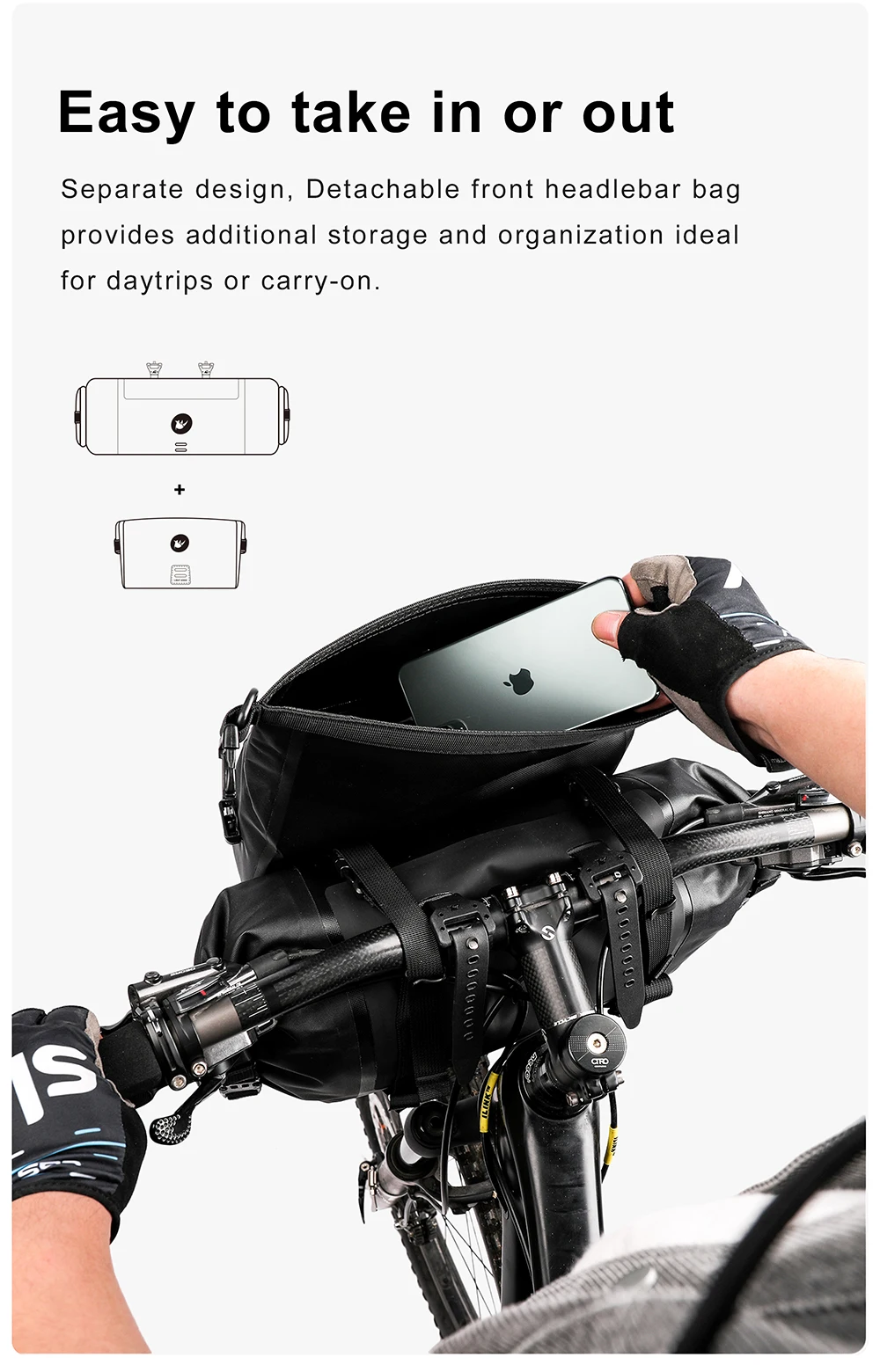 Rhinowalk Bicycle Handlebar Bag 4L/8L/12L Waterproof Front Tube Bag Big Capacity Cycling Commuting Storage Pack Shoulder Bag