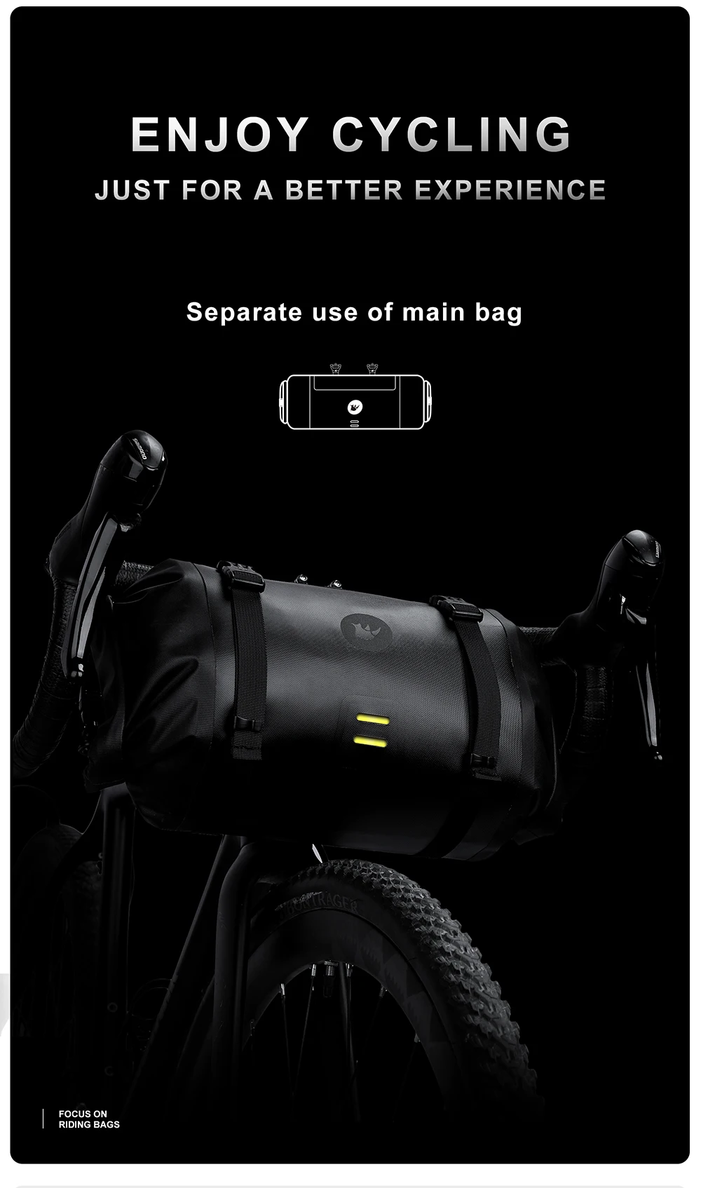 Rhinowalk Bicycle Handlebar Bag 4L/8L/12L Waterproof Front Tube Bag Big Capacity Cycling Commuting Storage Pack Shoulder Bag