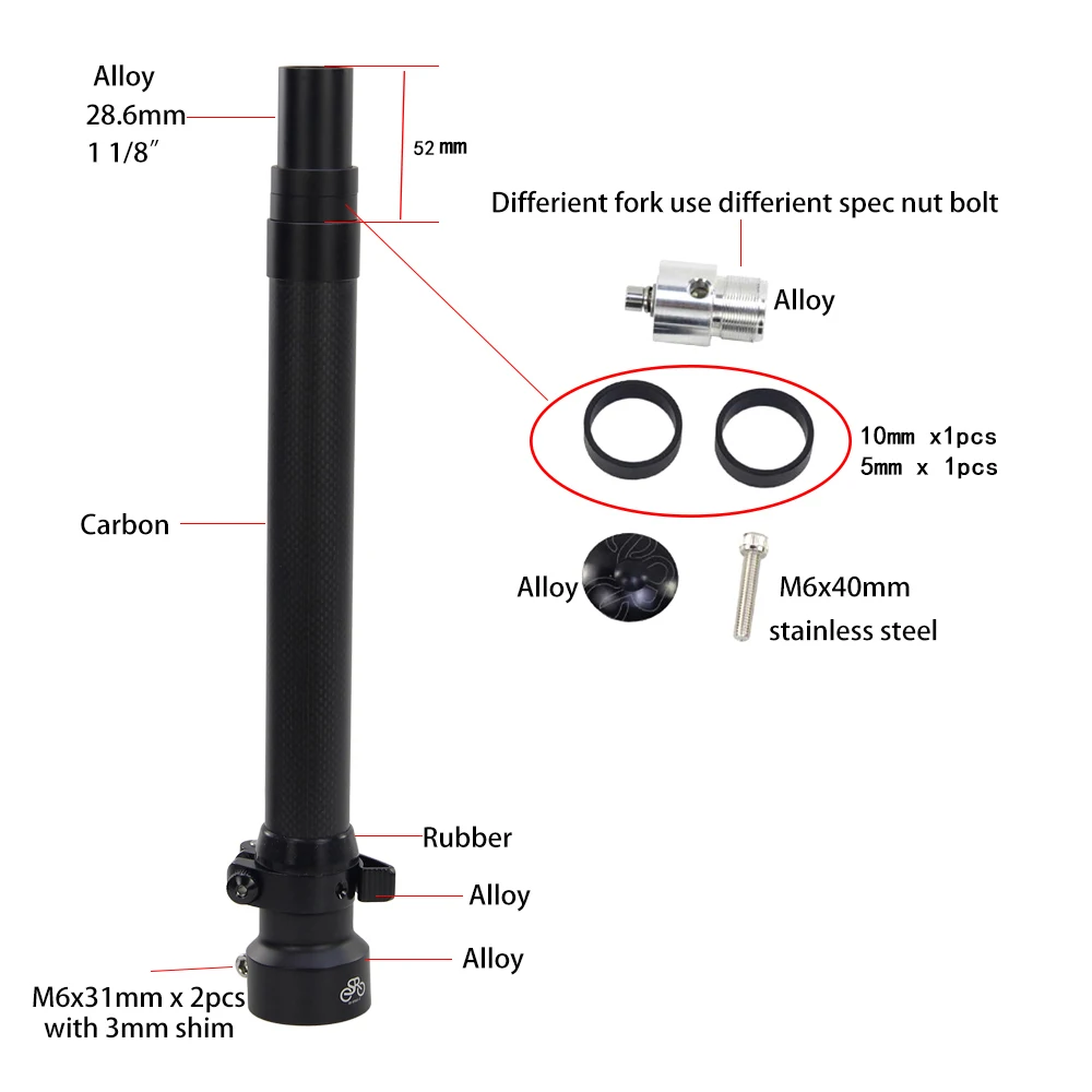 SILVEROCK-Folding Bike Carbon Stem Bike Headtube 28.6mm for FNHON DAHON Folding Bike, Handlebar Stem, 330mm, 350mm, 370mm, 420mm