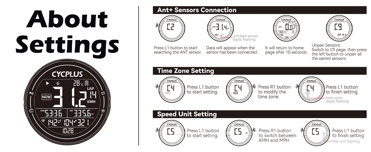 CYCPLUS M2 Wireless GPS Bicycle Computer ANT+ Bluetooth Cycling Road Bike MTB Waterproof Speed Meter Cadence Power Accessories