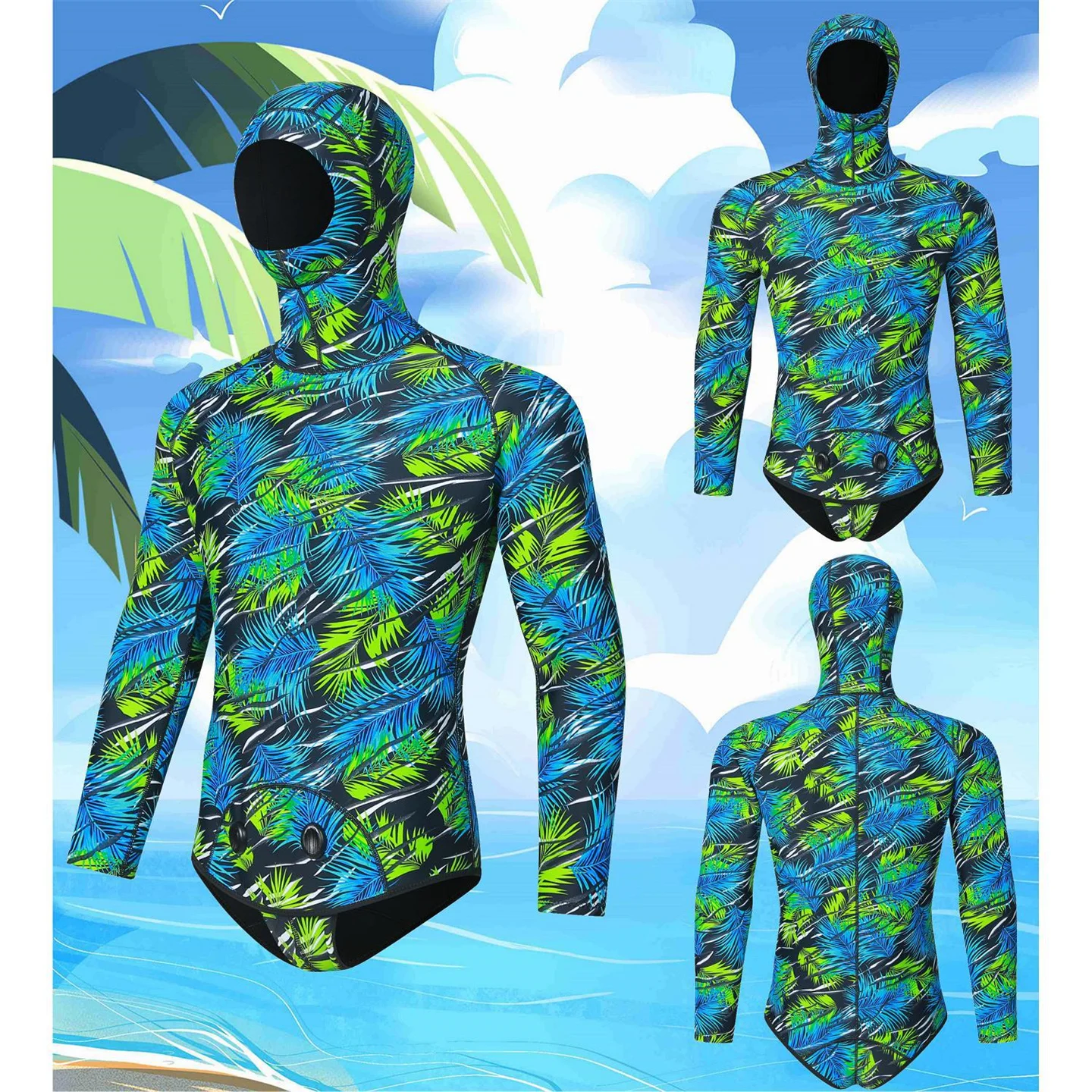Winter 3MM Neoprene Scuba Spearfishing Hooded Wetsuit Men Two Pieces Separate Set Diving Suit Surfing Deepwater Thermal Swimsuit