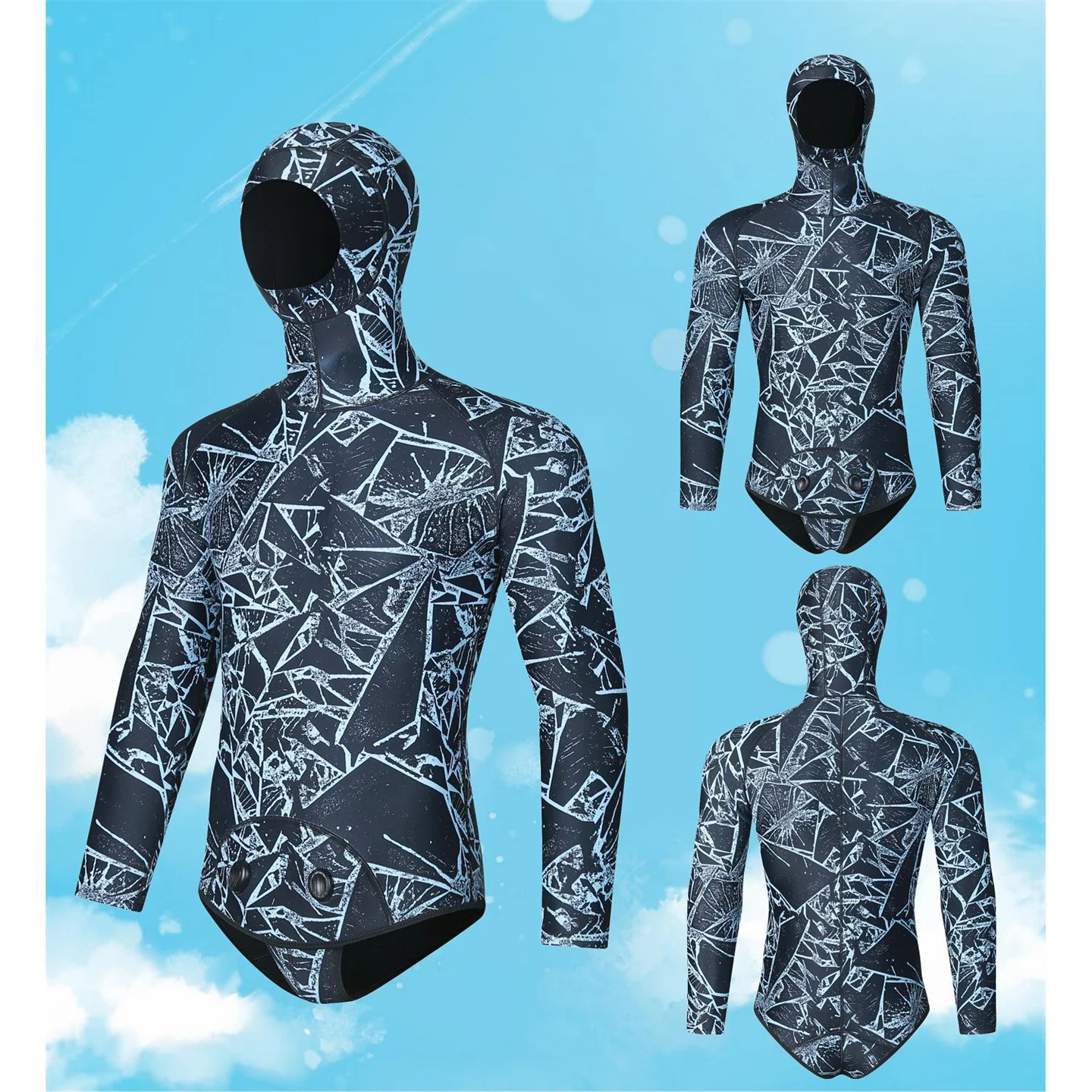 Winter 3MM Neoprene Scuba Spearfishing Hooded Wetsuit Men Two Pieces Separate Set Diving Suit Surfing Deepwater Thermal Swimsuit