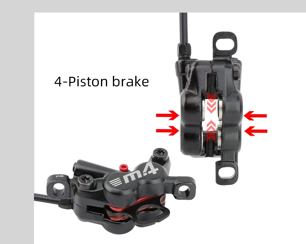 MEROCA 4-Piston MTB Hydraulic Brake Set With Silicone Protective Cover Front And Rear Brake 800mm/1400mm Bike Disc Brake For MTB