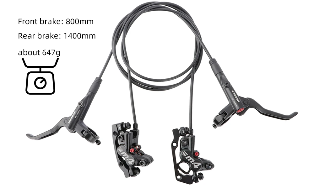 MEROCA 4-Piston MTB Hydraulic Brake Set With Silicone Protective Cover Front And Rear Brake 800mm/1400mm Bike Disc Brake For MTB