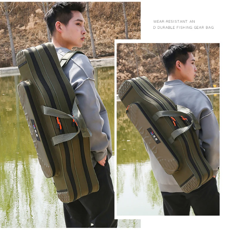 Fishing Tackle Bag 2-4 Layer 130cm Fishing Rod Carrier Lightweight Fish Pole Lure Reel Tools Box Waterproof Storage Durable Case