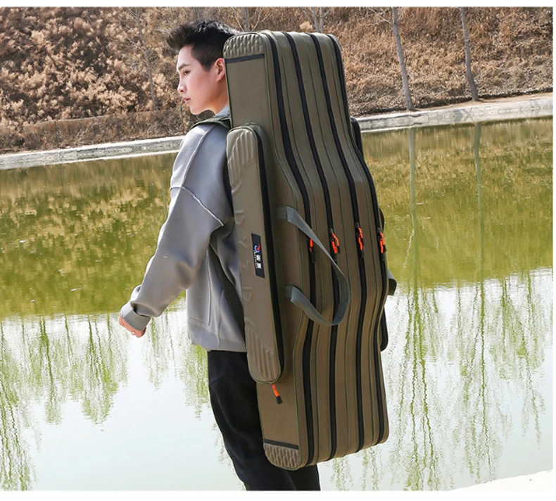 Fishing Tackle Bag 2-4 Layer 130cm Fishing Rod Carrier Lightweight Fish Pole Lure Reel Tools Box Waterproof Storage Durable Case
