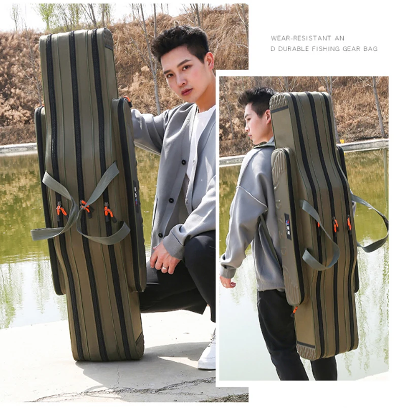 Fishing Tackle Bag 2-4 Layer 130cm Fishing Rod Carrier Lightweight Fish Pole Lure Reel Tools Box Waterproof Storage Durable Case