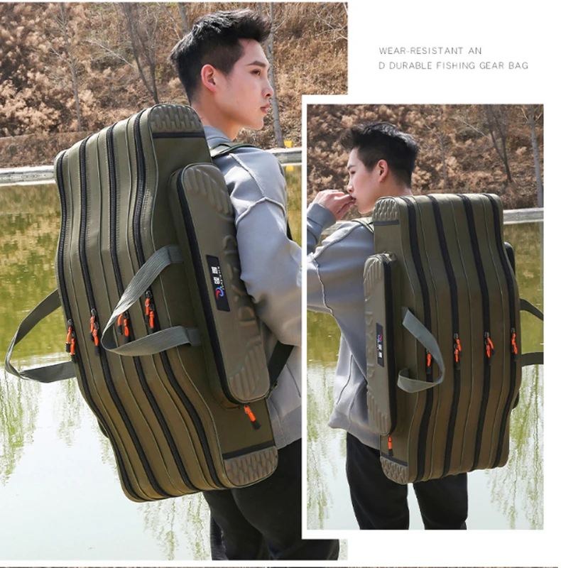 Fishing Tackle Bag 2-4 Layer 130cm Fishing Rod Carrier Lightweight Fish Pole Lure Reel Tools Box Waterproof Storage Durable Case