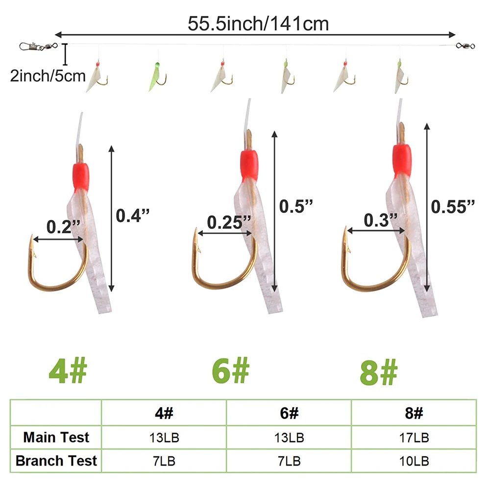 100/200Packs Saltwater Fishing lure live bait rigs Luminous Beads String hook Real Fish Skin Mackerel Small fish Sea fishing rig